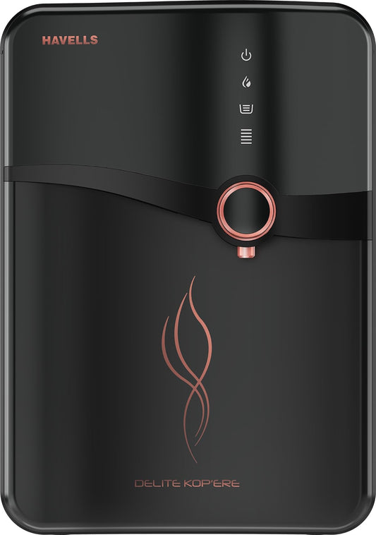 Havells Delite Kop'ere Water Purifier (Black), RO+UV+pH Balance, 7 Stages, 6.5L Stainless Steel Tank,Copper+Zinc+Minerals, Suitable for Borwell, Tanker & Municipal Water