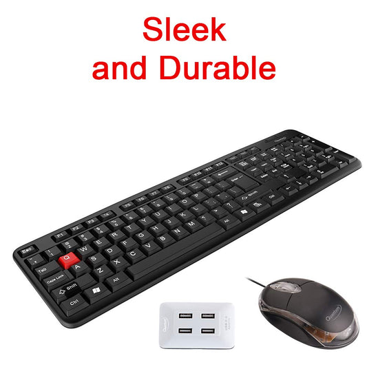 (Open Box) QHM7403 Wired Keyboard/QHM222 Wired Mouse/QHM6660 4 Port USB Hub Combo Set