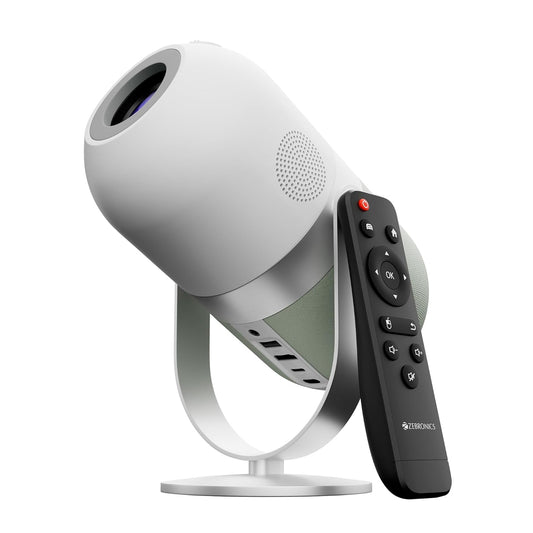 (Open Box) ZEBRONICS PIXAPLAY 54, Smart LED Projector, 3800 Lumens, 1080p Support, Upto 140" Screen Size, Quad Core Processor, Auto Keystone Adaptation, Bluetooth, WiFi, HDMI, USB, AUX, APP Support, Miracast