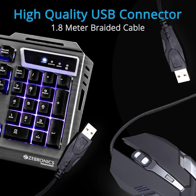 (With Scratch) Zebronics Zeb-Transformer Gaming Keyboard and Mouse Combo (USB, Braided Cable)