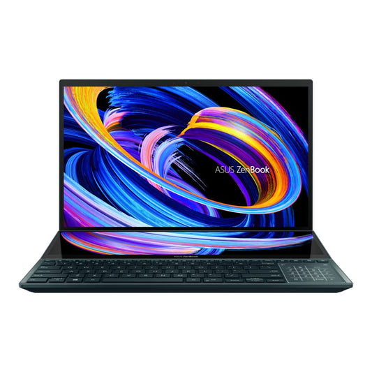 (Brand Refurbished) ASUS ZenBook Pro Duo 15 OLED (2021) UX582HM-H701WS, Core i7-11800H 11th Gen, 15.6" 4K Dual-Screen Touch Laptop /16GB/1TB SSD/nVidia RTX 3060-6GB/Windows 11/Celestial Blue//Soft Stand/Stylus/Palm Rest