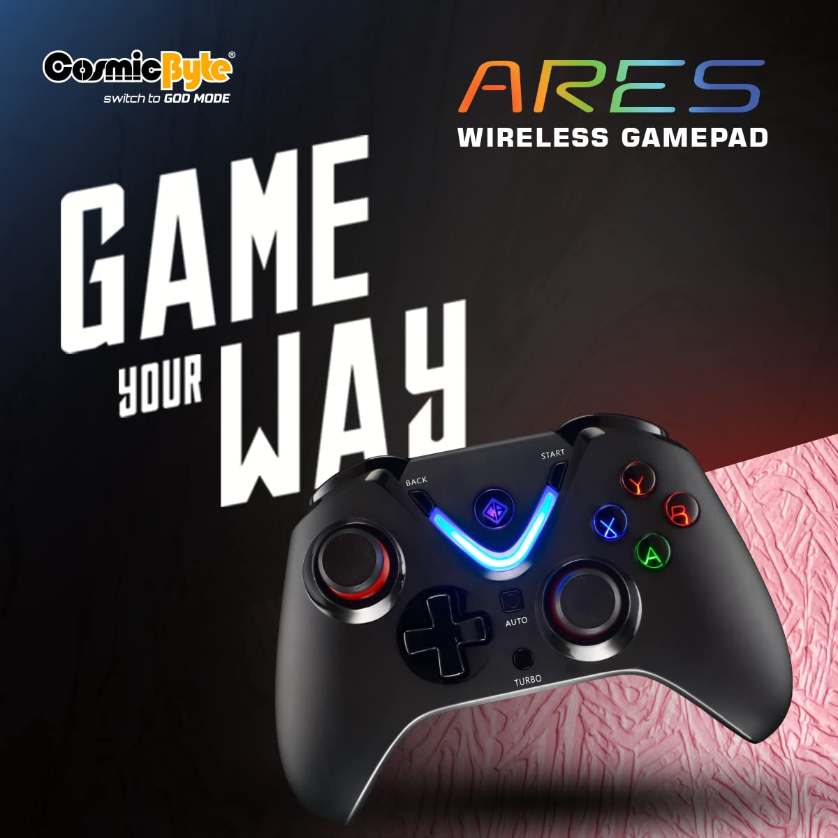 (Open Box) Cosmic Byte ARES Wireless Controller for PC, Magnetic Triggers, Accurate Joysticks, Dual Vibration, Backit LED Buttons, USB Extension Cable (Black)