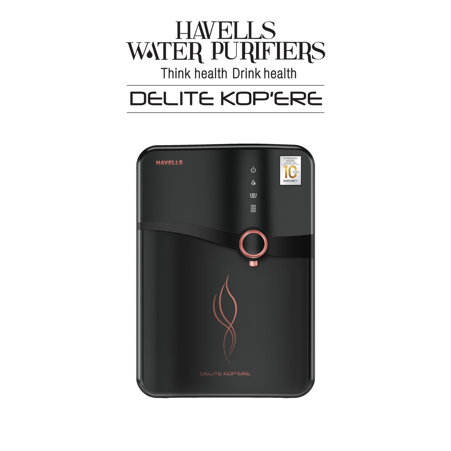 Havells Delite Kop'ere Water Purifier (Black), RO+UV+pH Balance, 7 Stages, 6.5L Stainless Steel Tank,Copper+Zinc+Minerals, Suitable for Borwell, Tanker & Municipal Water