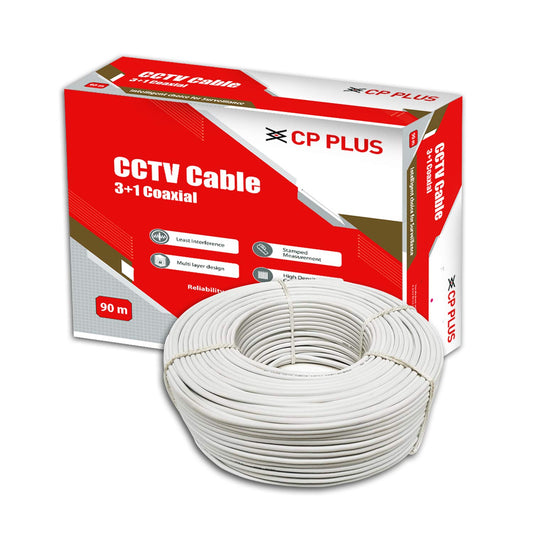 (Open Box)CP PLUS 3+1 Coaxial Pure Copper CCTV Camera Cable (90 Meter) White