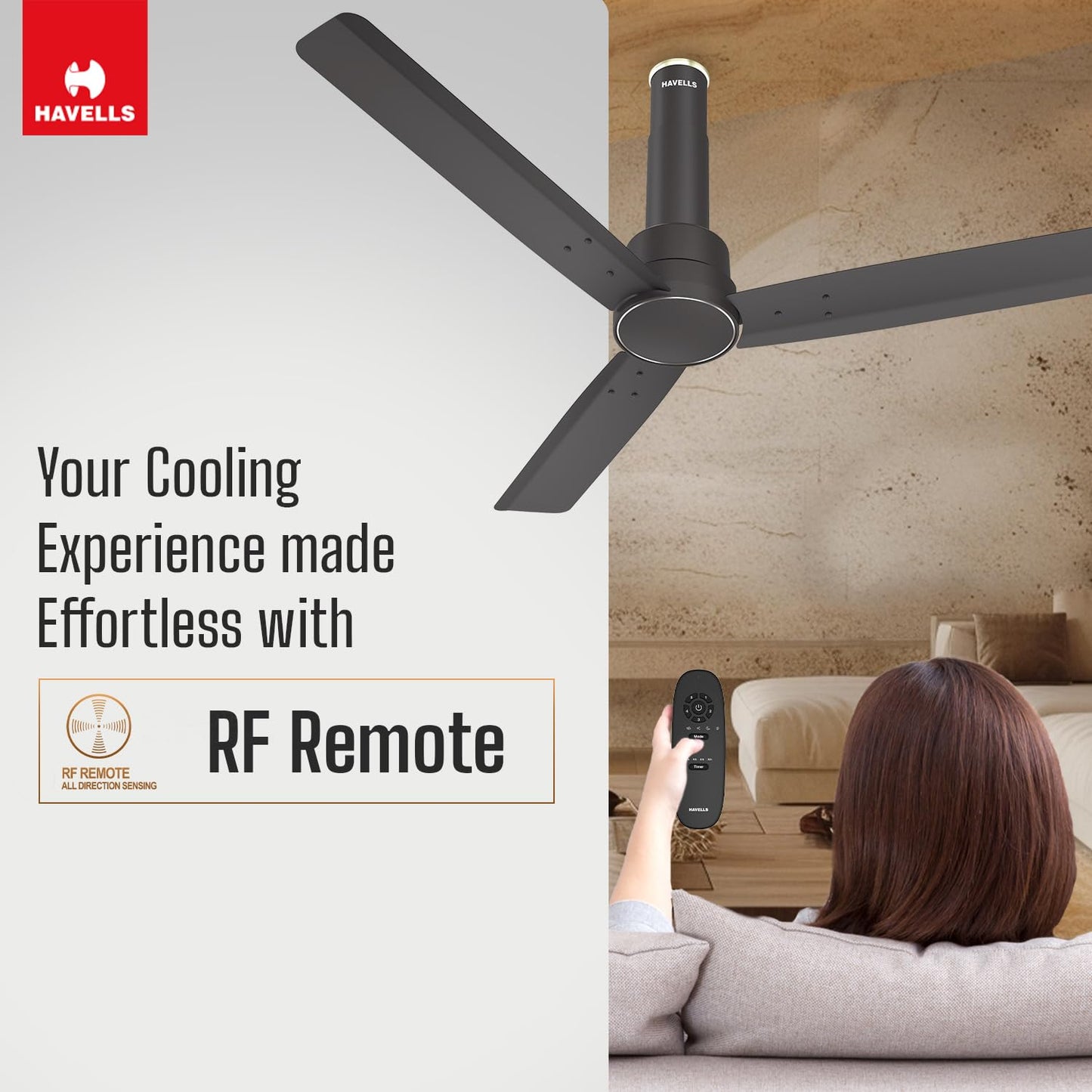 Havells 1200mm Elio BLDC Ceiling Fan | Remote Controlled, High Air Delivery Fan | 5 Star Rated, Upto 60% Energy Saving, 2+1* Year Warranty | (Pack of 1, Smoke Brown)