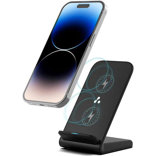 (Open Box) Ambrane 15W Wireless Charging Stand for iPhone 14/13/12 Series, Galaxy S23/S22/S21/S20/Note20 Series, OnePlus 9/9 Pro, Apple Watch & Other Qi Devices (Powerpod, Black)