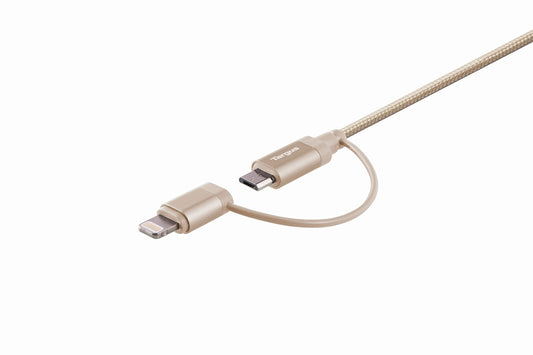 (Open Box) Targus ACC99507AP ALU Series 2-in-1 Lightning and Micro USB Cable (Gold)