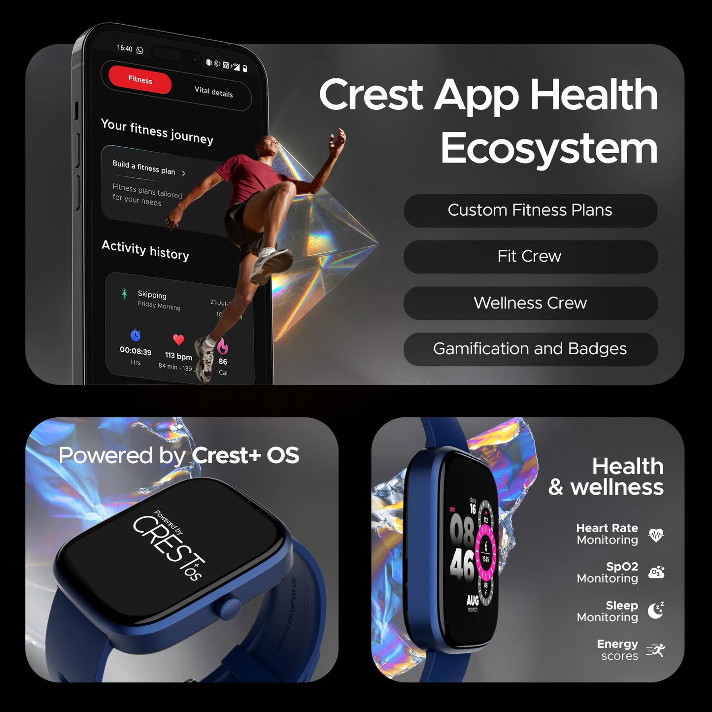 (Open Box) boAt Ultima Prism Smart Watch w/ 1.96" (4.9 cm) AMOLED Display, BT Calling, 700+ Activities, Always on Display, Female Wellness, IP67 Dust, Sweat & Splash Resistance, HR & SpO2(Steel Black)