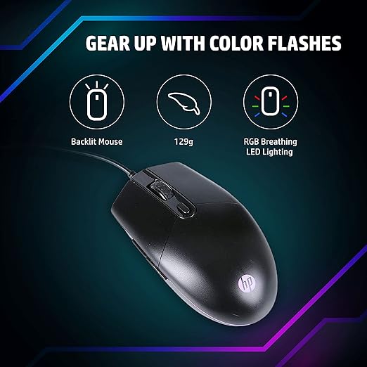 (Open Box) HP M260 RGB Backlighting USB Wired Gaming Mouse, Customizable 6400 DPI, Ergonomic Design, Non-Slip Roller, Lightweighted, (7ZZ81AA),Black