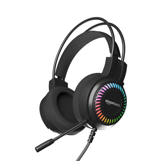 (Open Box) Amazon Basics Wired Over Ear Gaming Headphone with Mic for PC | 50mm Drivers | with 2m Cable (Black)