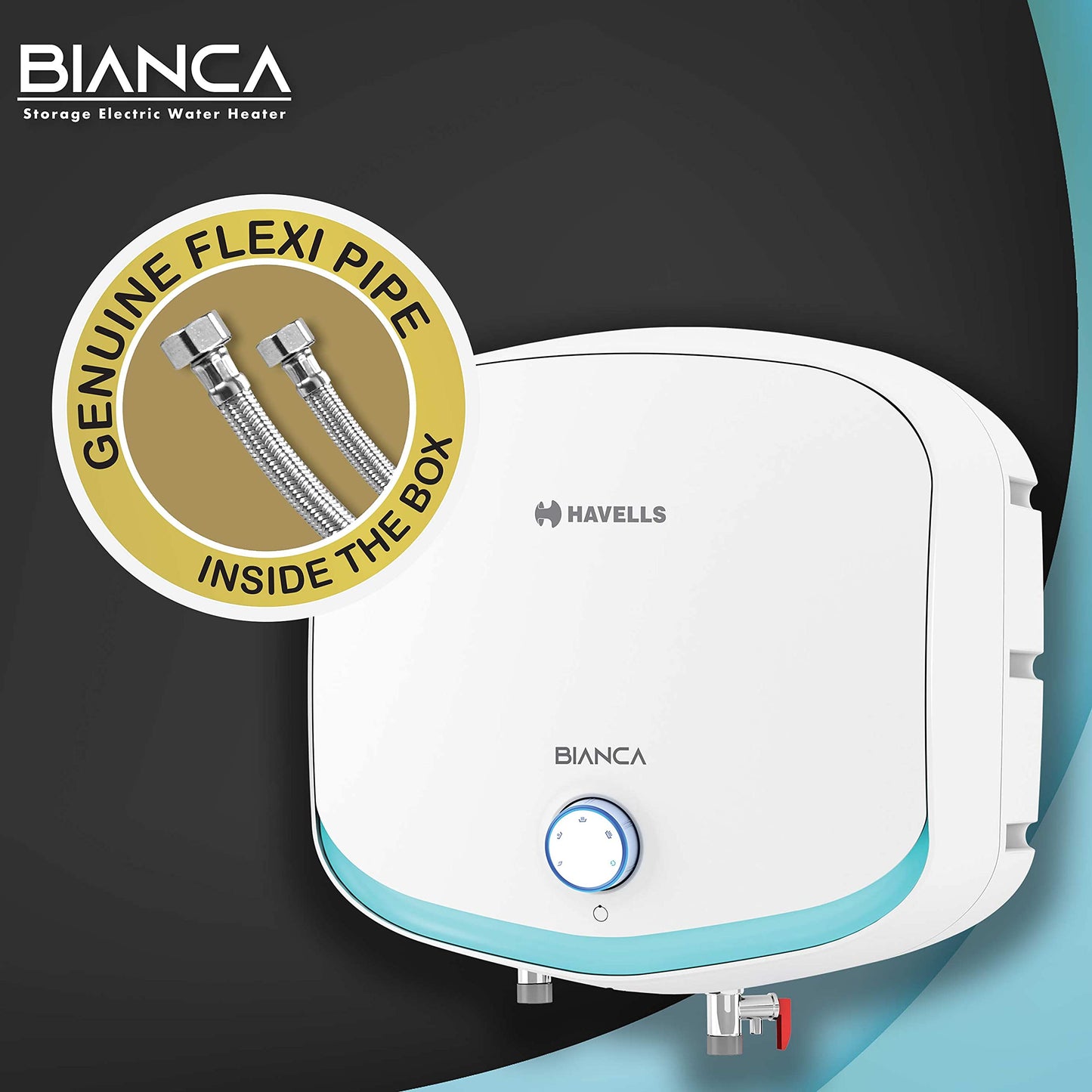 Havells Bianca 15 Litre Storage Wall Mount Water Heater | Temp. Knob, Glass Coated Tank, 5 Star Rated | Warranty: 7 Year On Tank, (Free Flexi Pipes, Installation & Shock Safe Plug) | (White)