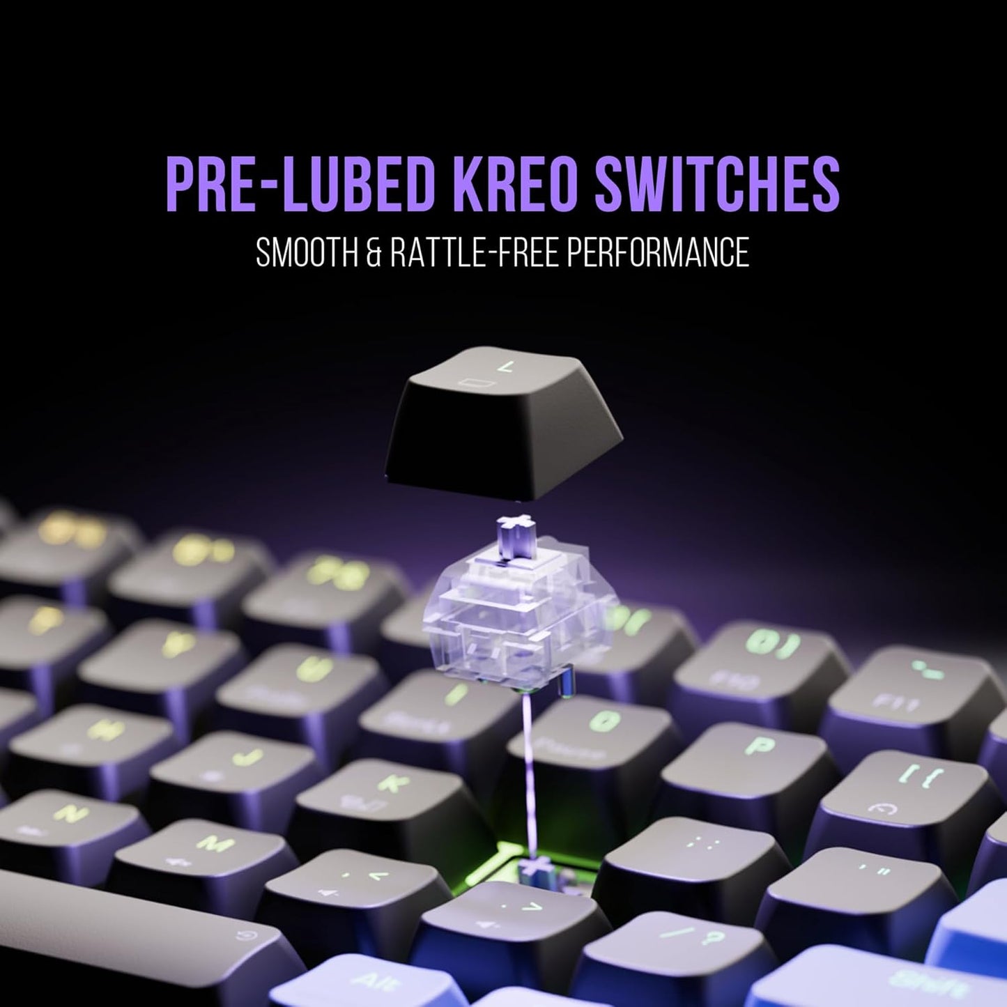 (open box) Kreo Hive 65 RGB Mechanical Gaming Keyboard | Pre-Lubed Switches, Anti-Ghosting, 5-Pin Hot-Swap | Wired 65% Keyboard with RGB Backlight & Detachable USB-C Cable (Black)