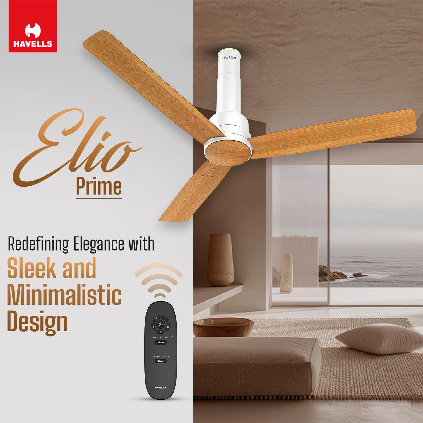 Havells 1200mm Elio BLDC Ceiling Fan | Remote Controlled, High Air Delivery Fan | 5 Star Rated, Upto 60% Energy Saving, 2+1* Year Warranty | (Pack of 1, Smoke Brown)