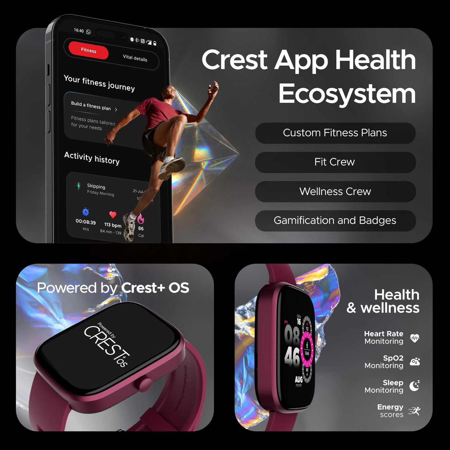 (Open Box) boAt Ultima Prism Smart Watch w/ 1.96" (4.9 cm) AMOLED Display, BT Calling, 700+ Activities, Always on Display, Female Wellness, IP67 Dust, Sweat & Splash Resistance, HR & SpO2(Steel Black)
