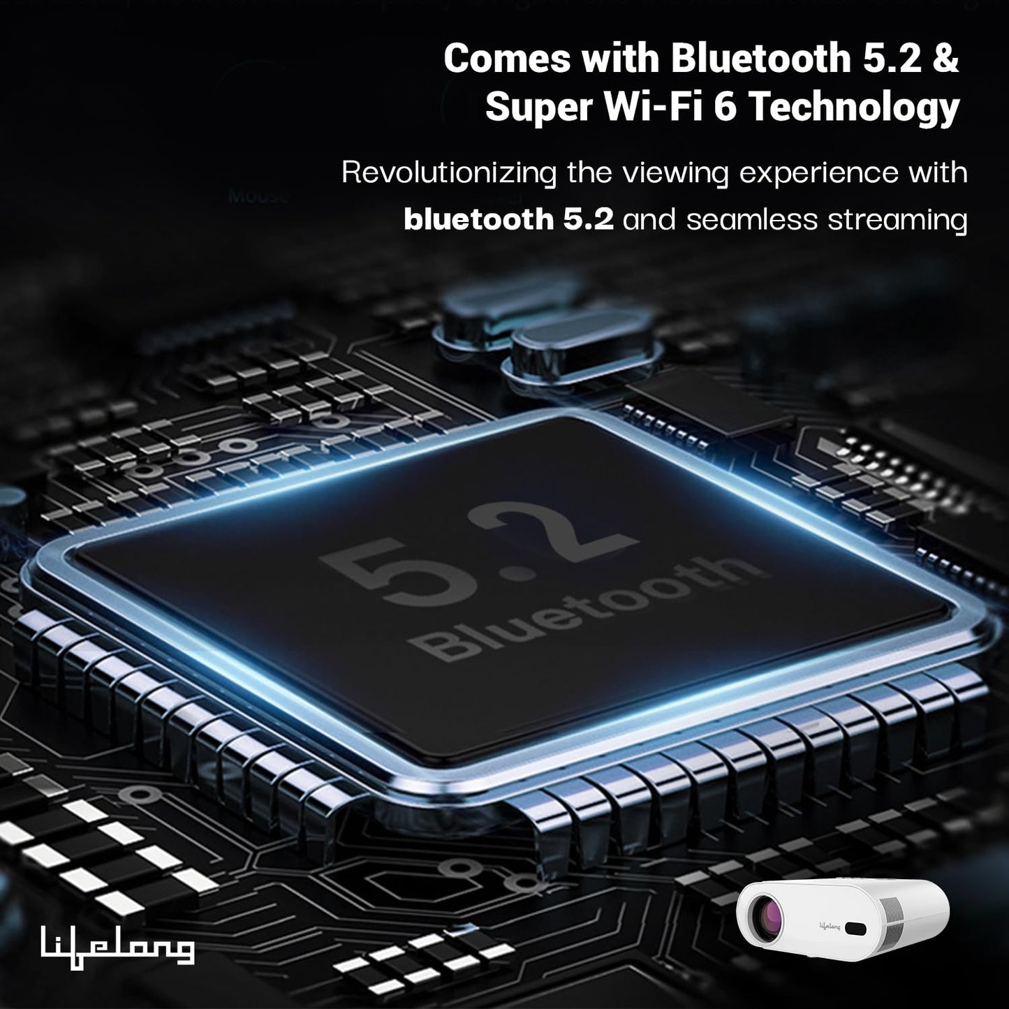 (Open Box) Lifelong Lightbeam Smart Projector for Home 4K Support, Native 720p HD Resolution, 2500 Lumen, Rotabable Design, Speaker, Android 11 with Built-in Apps (Netflix, Prime, Youtube) WiFi, 100''Max Display