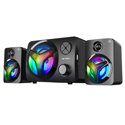 (Open Box) Ant Esports GS350 Pro 2.1 Stereo Gaming Speakers 15W,USB Powered Bluetooth Desktop Speaker Plus 3.5 mm Aux-in, in-line VolumeControl,RGB LED Lights Multimedia Speakers for PC, Laptop,Tablet,Cellphone