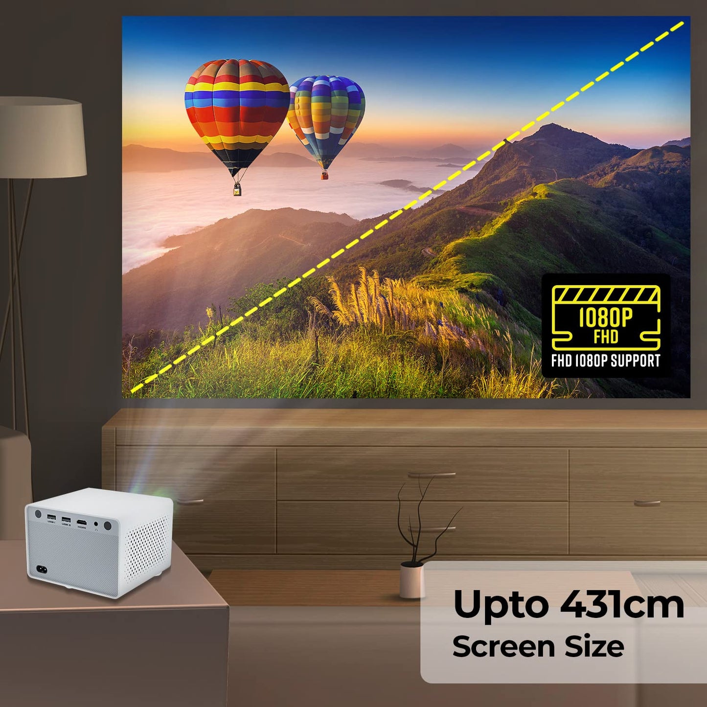 (Open Box) Zebronics PIXAPLAY 20 LED Projector with FHD 1080p, HDMI, USBx2, Aux Out, Bluetooth v5.1, Upto 431 cm Screen Size, Built-in-Speaker, 3000 Lumens and a Compact Design