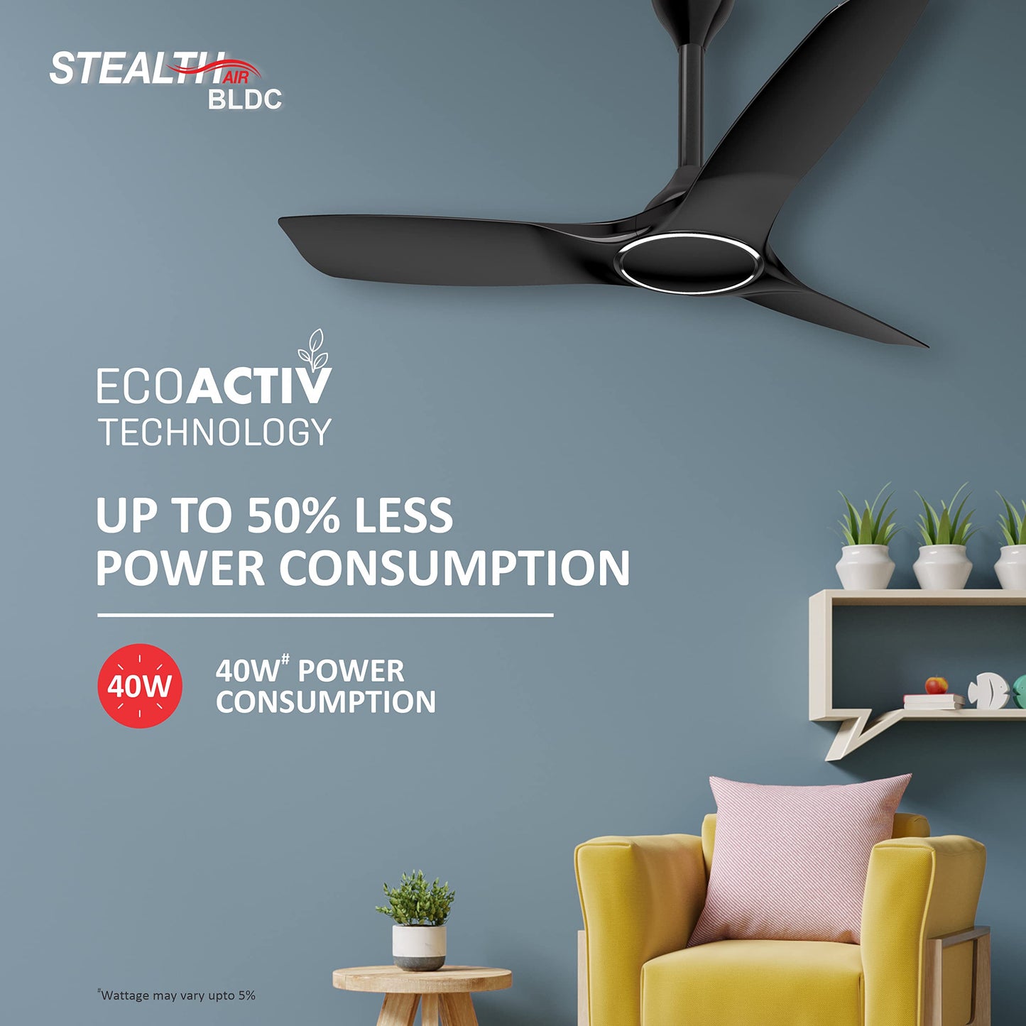 Havells 1200mm Stealth Air BLDC Motor Ceiling Fan | Remote Controlled, High Air Delivery Fan | 5 Star Rated, Upto 60% Energy Saving, 2 Year Brand Warranty | (Pack of 1, Pearl White)