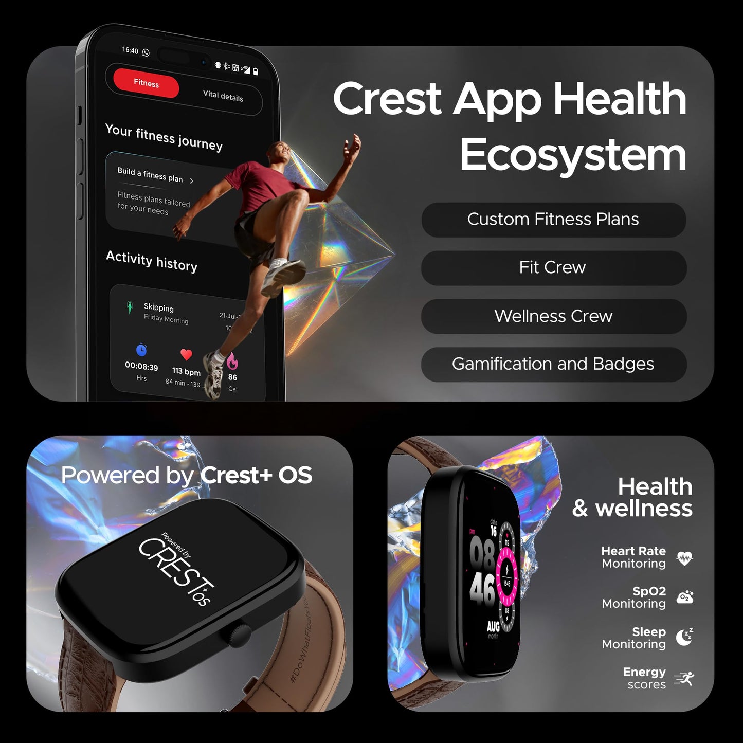 (Open Box) boAt Ultima Prism Smart Watch w/ 1.96" (4.9 cm) AMOLED Display, BT Calling, 700+ Activities, Always on Display, Female Wellness, IP67 Dust, Sweat & Splash Resistance, HR & SpO2(Steel Black)