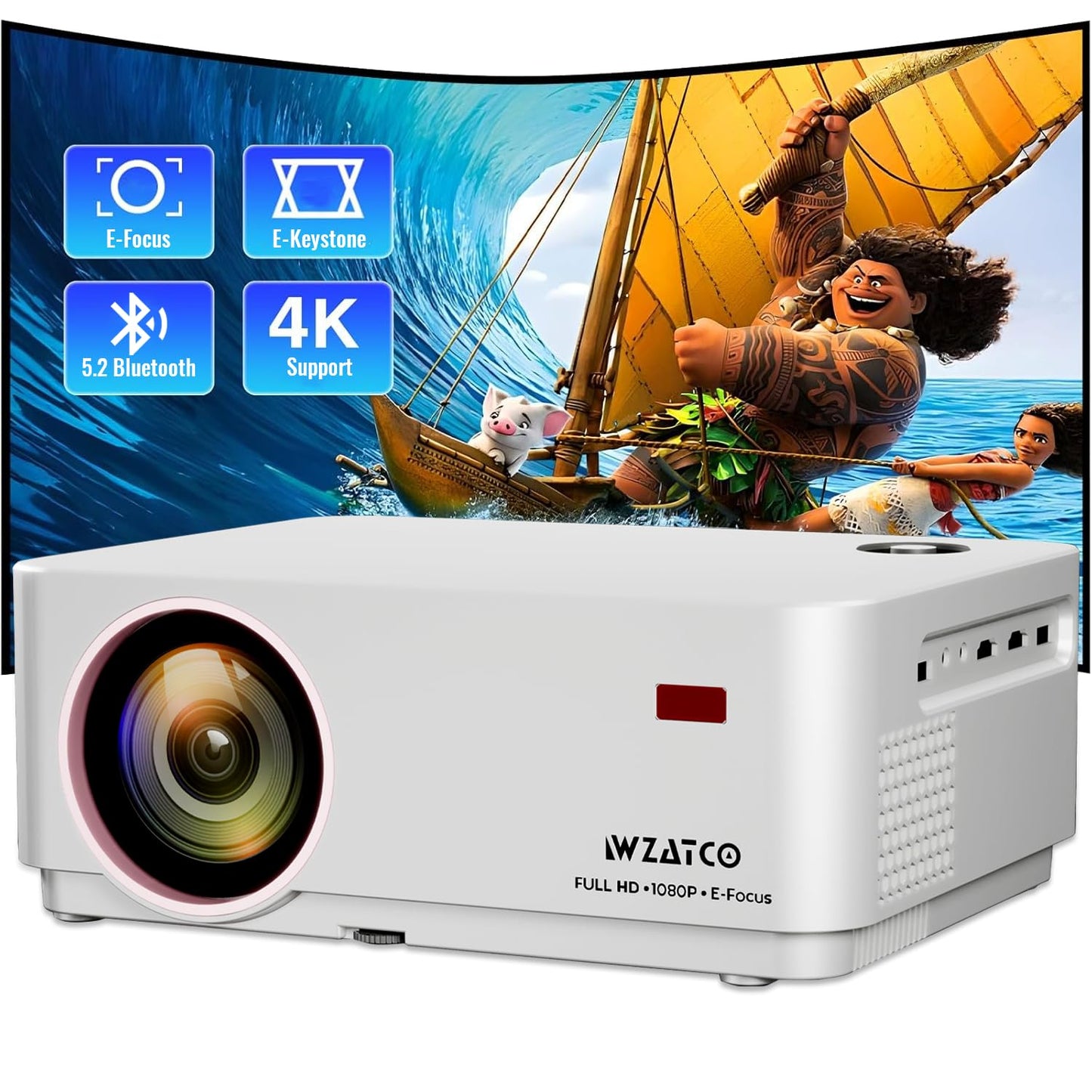 (Open Box) WZATCO Yuva Plus (Upgraded) Native 1080P Full HD Projector with 4K Support, 11700 Lumens, 250" Screen | 5 Watt HiFi Speaker, Bluetooth 5.1 | Slide Lens Door, White