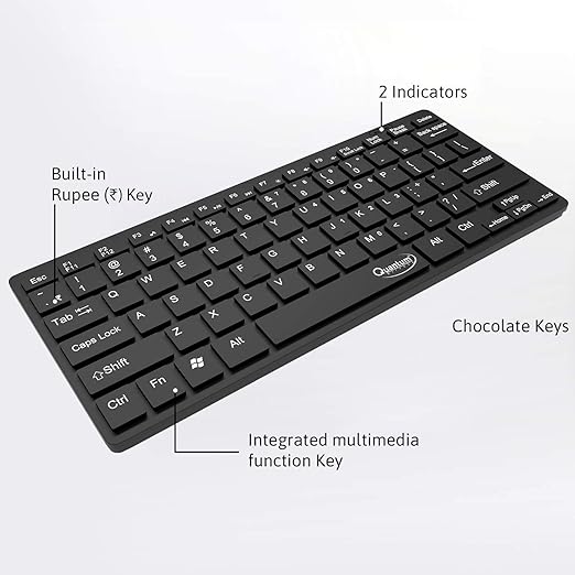 (Open Box) Quantum QHM7307 Mini Spill-Resistant USB Wired Slim Keyboard with Chocolate Keys Having 10 Million keystrokes for Laptop/Desktop (Black)