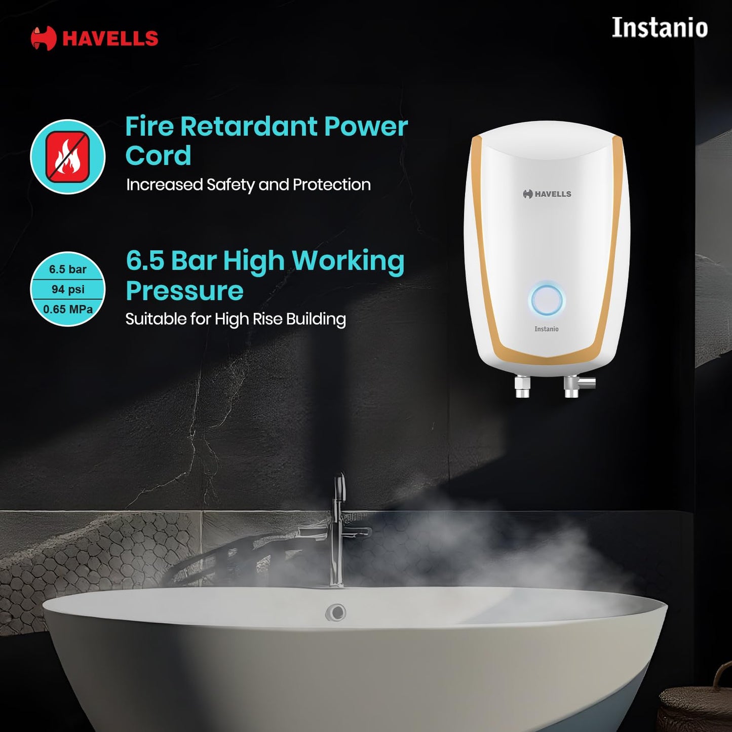 Havells Instanio 3-litre Instant Wall Mounted Water Heater (White/Blue)