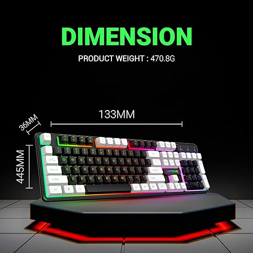 (Open Box) Ant Esports MK1400 Pro Backlit Membrane Wired Gaming Keyboard with Mixed Colour Lighting, White & Black Keycaps, Double Injection Key Caps - Black