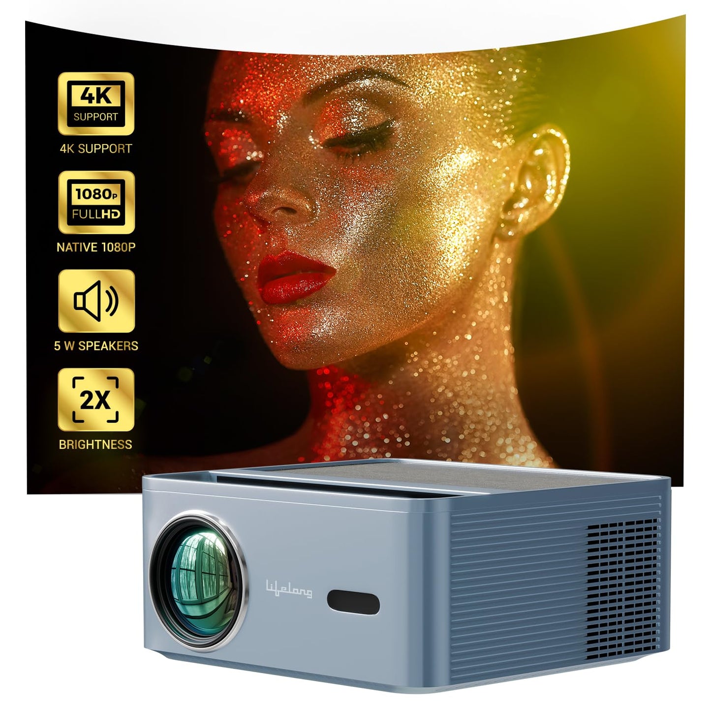 (Open Box) Lifelong Lightbeam Smart Projector for Home 4K Support, Native 720p HD Resolution, 2500 Lumen, Rotabable Design, Speaker, Android 11 with Built-in Apps (Netflix, Prime, Youtube) WiFi, 100''Max Display