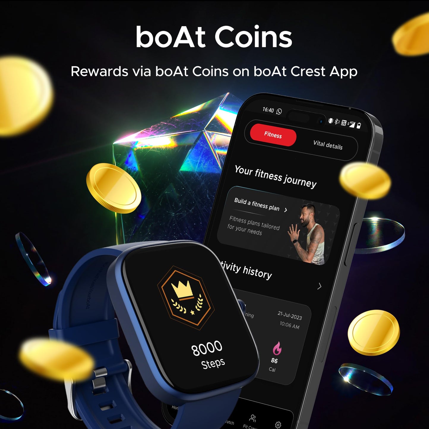 (Open Box) boAt Ultima Prism Smart Watch w/ 1.96" (4.9 cm) AMOLED Display, BT Calling, 700+ Activities, Always on Display, Female Wellness, IP67 Dust, Sweat & Splash Resistance, HR & SpO2(Steel Black)