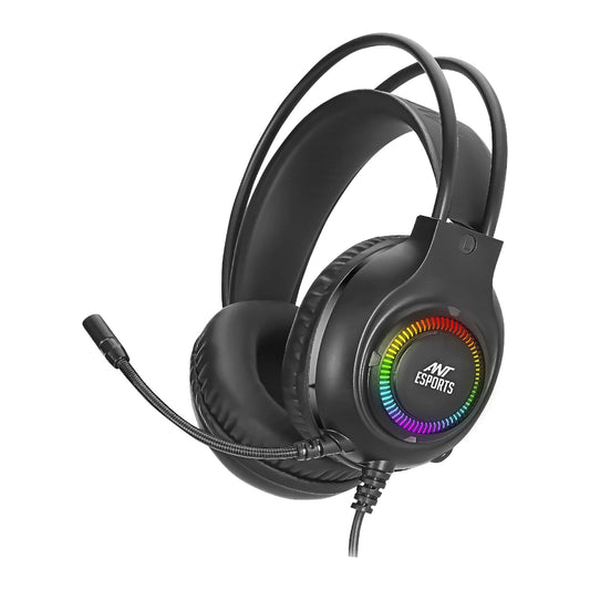(Open Box) Ant Esports H580 Gaming Headset with Microphone for PS4 PC Xbox one PS5 Switch Laptop, Over Ear Headphones Wired with Noise Cancelling Mic, 3.5m Audio Jack, 50mm Stereo Drivers, Led Light – Black