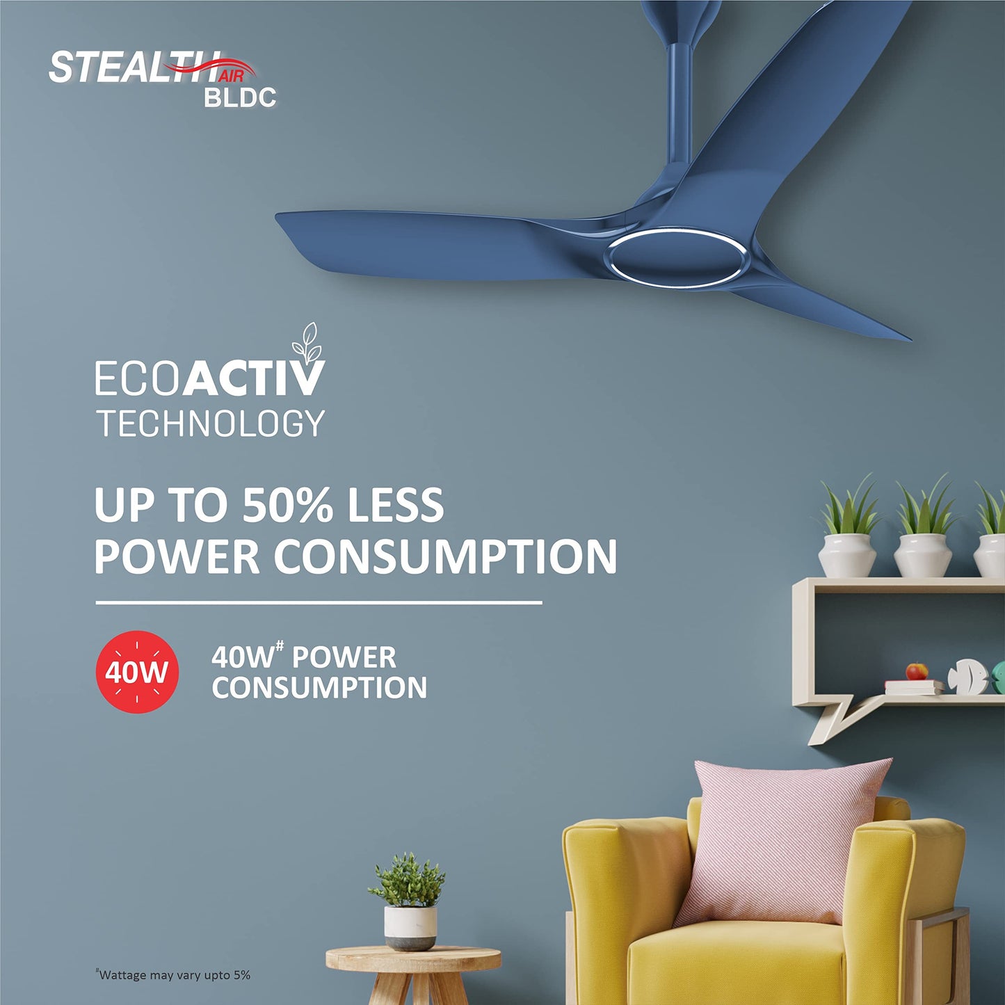 Havells 1200mm Stealth Air BLDC Motor Ceiling Fan | Remote Controlled, High Air Delivery Fan | 5 Star Rated, Upto 60% Energy Saving, 2 Year Brand Warranty | (Pack of 1, Pearl White)