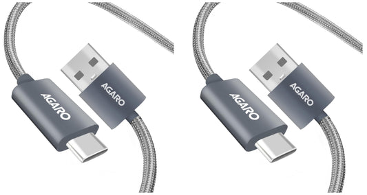 (Open Box) AGARO USB A to Type C Cable 1 Meter / 3.2 Ft Nylon Braided Cable, Fast Charge, Power Delivery Charging Cord, Compatible with Most Type C Smartphone Devices - Grey.