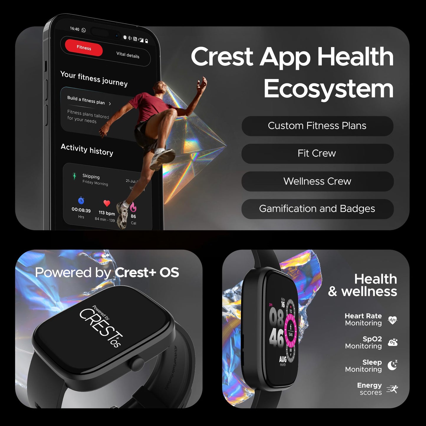 (Open Box) boAt Ultima Prism Smart Watch w/ 1.96" (4.9 cm) AMOLED Display, BT Calling, 700+ Activities, Always on Display, Female Wellness, IP67 Dust, Sweat & Splash Resistance, HR & SpO2(Steel Black)