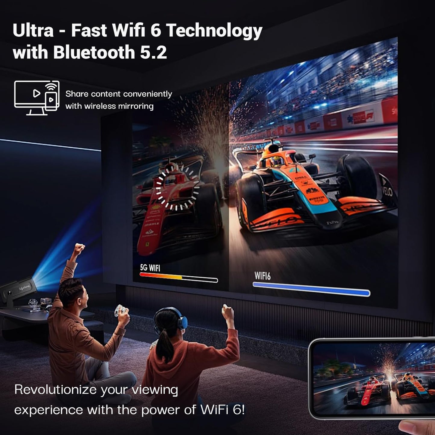(Open Box) Lifelong Lightbeam Smart Projector for Home 4K Support, Native 720p HD Resolution, 2500 Lumen, Rotabable Design, Speaker, Android 11 with Built-in Apps (Netflix, Prime, Youtube) WiFi, 100''Max Display