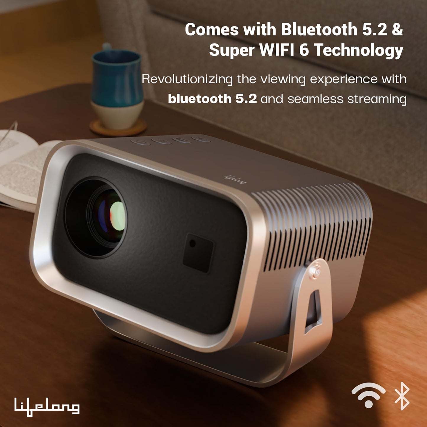(Open Box) Lifelong Lightbeam Smart Projector for Home 4K Support, Native 720p HD Resolution, 2500 Lumen, Rotabable Design, Speaker, Android 11 with Built-in Apps (Netflix, Prime, Youtube) WiFi, 100''Max Display