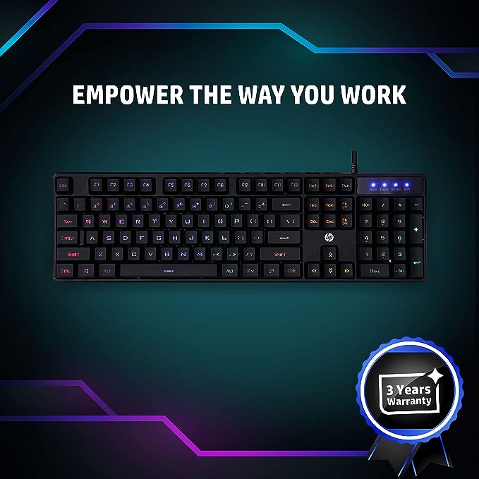 (Open Box) HP K300 Backlit Membrane Wired Gaming Keyboard with Mixed Color Lighting, 4 LED Indicators, Matte Finish Double Injection Key Caps and Windows Lock Key / 3 Years Warranty(4QM95AA)