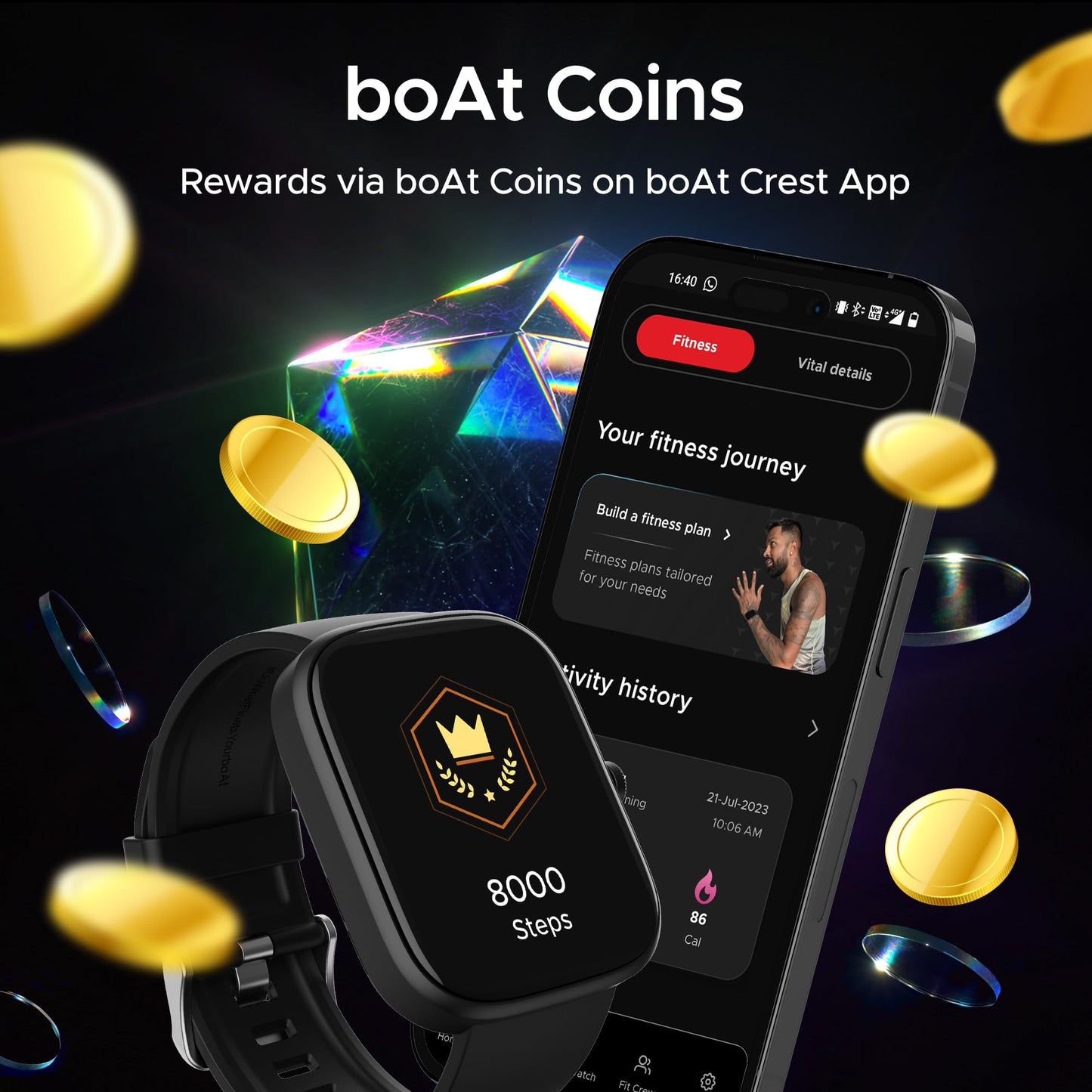 (Open Box) boAt Ultima Prism Smart Watch w/ 1.96" (4.9 cm) AMOLED Display, BT Calling, 700+ Activities, Always on Display, Female Wellness, IP67 Dust, Sweat & Splash Resistance, HR & SpO2(Steel Black)