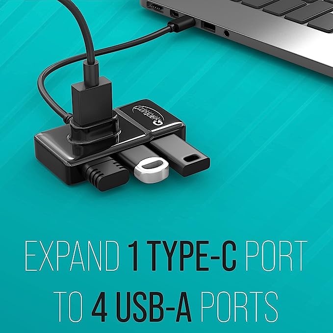 (Open Box) Quantum 4 Port USB C hub (Type C to 4 USB-A Ports), 1 Port 3.0 & 3 Port 2.0 High Speed Data Transfer, Plug Play Usage, Compatible with Laptop, MacBook, PC and Other Type-C Devices, QHM7532 (Black)