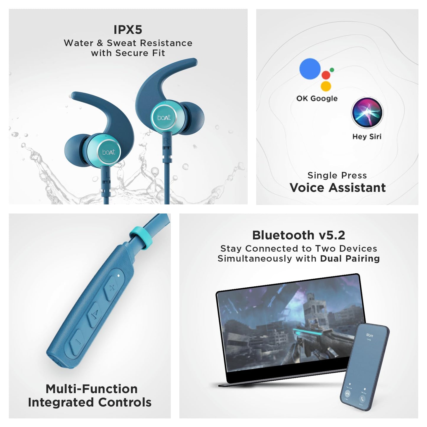 (Open Box) boAt Rockerz 235 Pro Wireless Bluetooth Neckband in Ear Earphone, Upto 20 hrs of Playtime, Beast Mode, Low Latency, IPX5 Water & Sweat Resistance, ENx Technology, Bluetooth v5.2(Furious Blue)