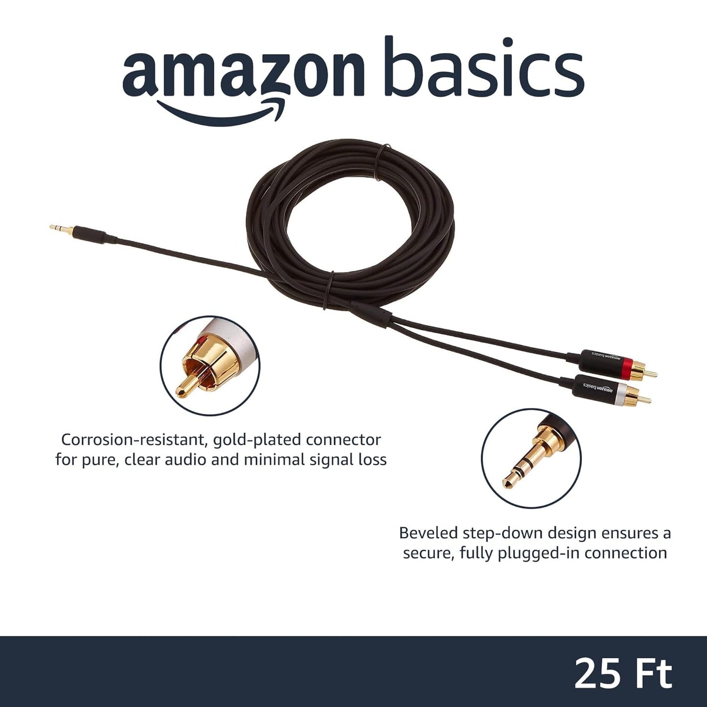 (Open Box) amazon basics 3.5Mm To 2-Male Rca Adapter Cable - 25 Feet, Black