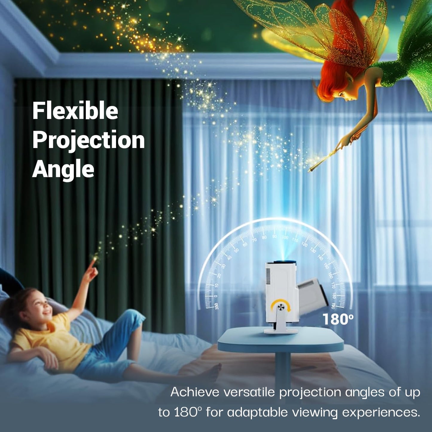 (Open Box) Lifelong Lightbeam Smart Projector for Home 4K Support, Native 720p HD Resolution, 2500 Lumen, Rotabable Design, Speaker, Android 11 with Built-in Apps (Netflix, Prime, Youtube) WiFi, 100''Max Display