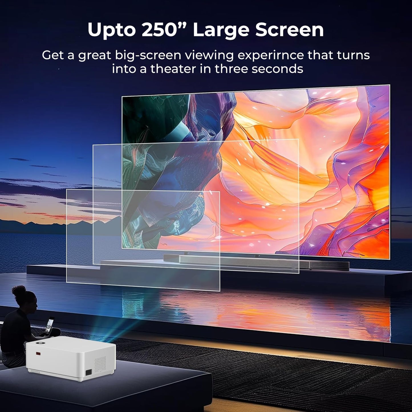 (Open Box) WZATCO Yuva Plus (Upgraded) Native 1080P Full HD Projector with 4K Support, 11700 Lumens, 250" Screen | 5 Watt HiFi Speaker, Bluetooth 5.1 | Slide Lens Door, White