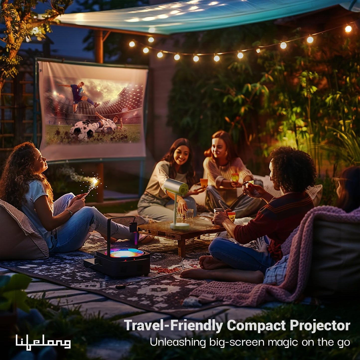 (Open Box) Lifelong Lightbeam Smart Projector for Home 4K Support, Native 720p HD Resolution, 2500 Lumen, Rotabable Design, Speaker, Android 11 with Built-in Apps (Netflix, Prime, Youtube) WiFi, 100''Max Display