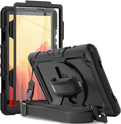 (Open Box) Robustrion Armor Full Body & Shock Proof PU Leather Case with 360 Rotating Hand Strap for Tablets Samsung Galaxy Tab A7 10.4"(26.4 cm) [SM-T500/T505/T507] 2020 - Black & Black