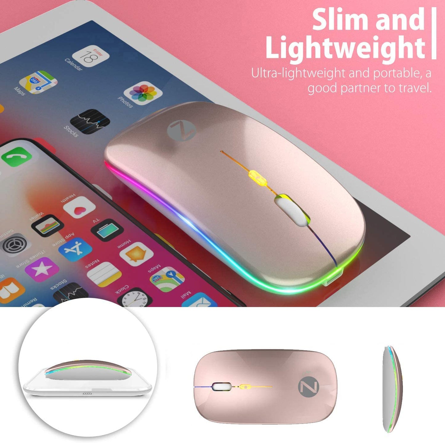(Open Box) Zoook Blade Wireless Mouse -Rechargeable 7 Colour mice/ RGB Breathing Lights/ 3 DPI Levels/ Auto Shut Down/ Silent Click Technology/ 600 Mah Battery/ Light Weight/ Plug and Play (Black)
