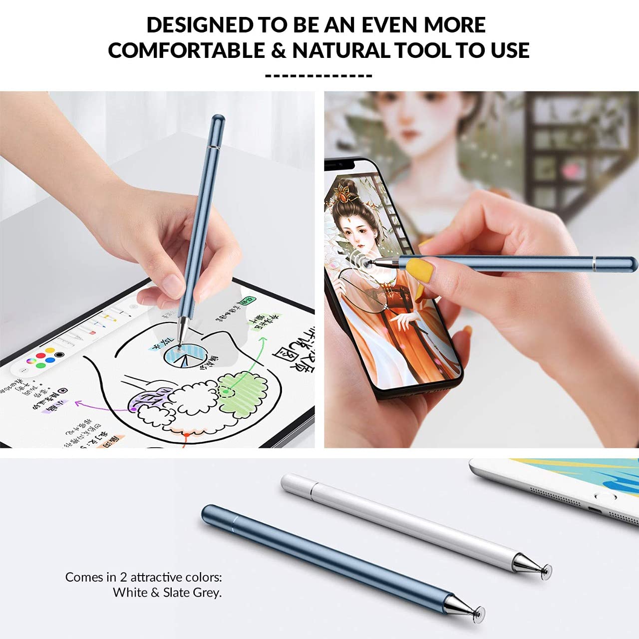 Dyazo Aluminium Fine Point Stylus Pen with Spare Disk for Touch Screens Devices, Compatible with iPad/iPhone/X/XR, Amazon Kindle and All Android/iOS Smart Phones and Tablets (White)