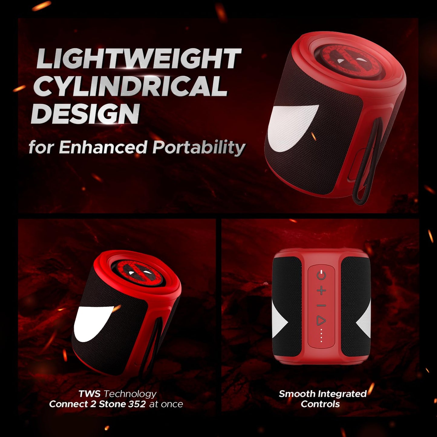 (Open Box) boAt Stone 352 Bluetooth Speaker with 10W RMS Stereo Sound, TWS Feature, Up to 12H Total Playtime, Multi-Compatibility Modes and Type-C Charging(Assassin Red-Deadpool Edition)