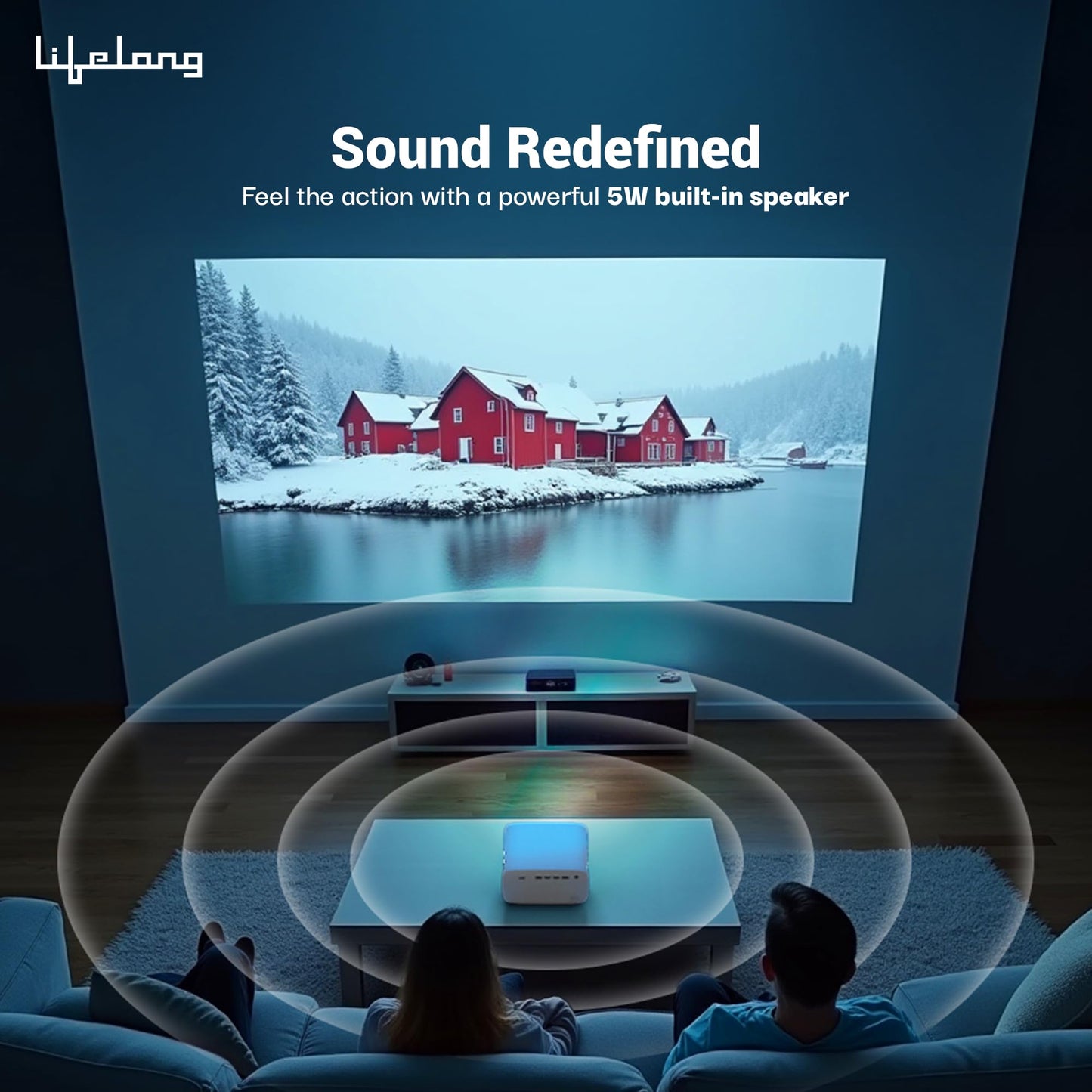 (Open Box) Lifelong Lightbeam Smart Projector for Home 4K Support, Native 720p HD Resolution, 2500 Lumen, Rotabable Design, Speaker, Android 11 with Built-in Apps (Netflix, Prime, Youtube) WiFi, 100''Max Display