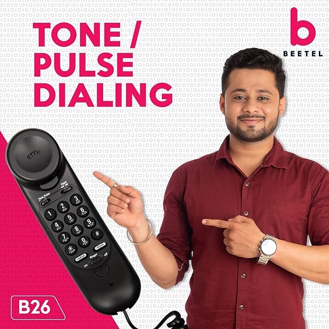 (Open Box) Beetel B26 Corded Slim Landline Phone,Ringer Volume Control,Wall/Desk Mountable,Ringer On/Off Switch,Clear Call Quality,Compact Design,Tone Pulse/Flash/Redial Function (Made in India) (Black)(B26)