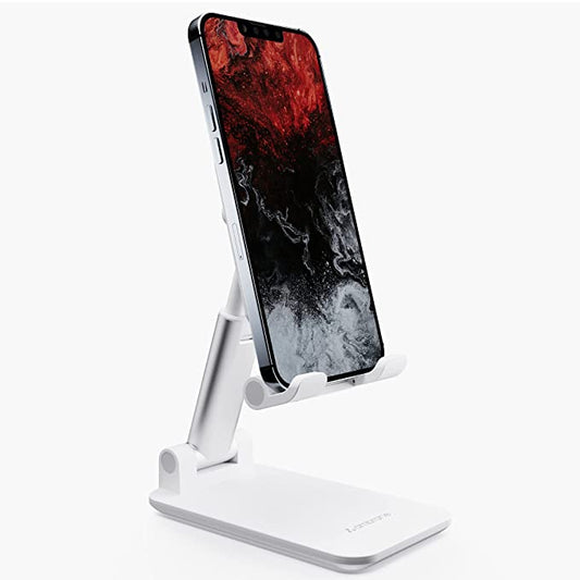 (Open Box) Ambrane Mobile Holding Tabletop Stand, 180 Perfect View, Height Adjustment, Wide Compatibility, Multipurpose, Anti-Skid Design (Twistand, White)